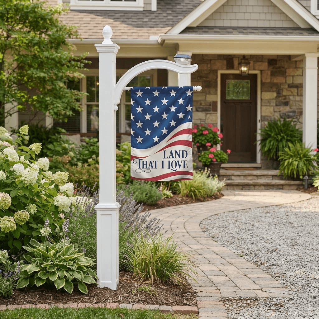 Classic Patriotic Flag Post installed at a residential home