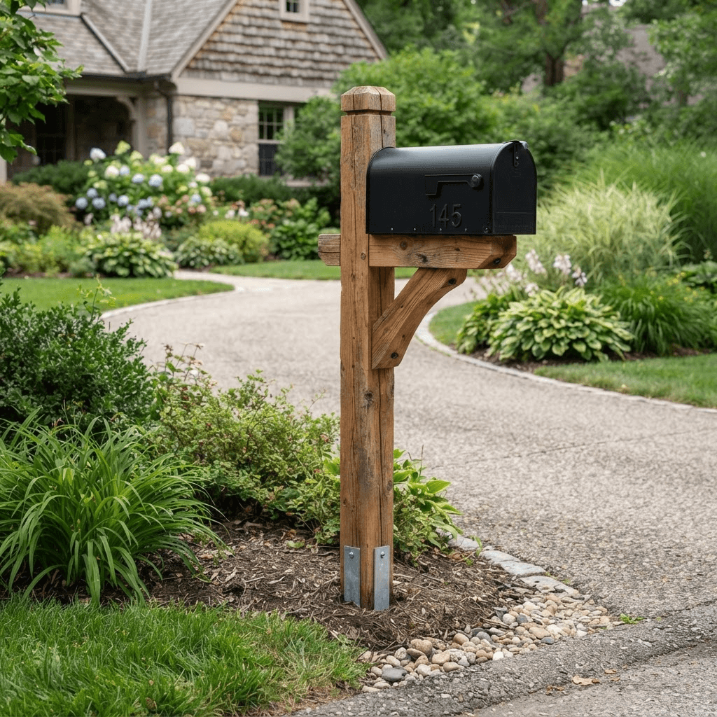 Cedar Wood Post mailbox installation example