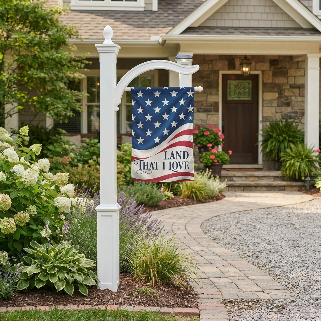 Classic Patriotic Flag Post installed at a residential home