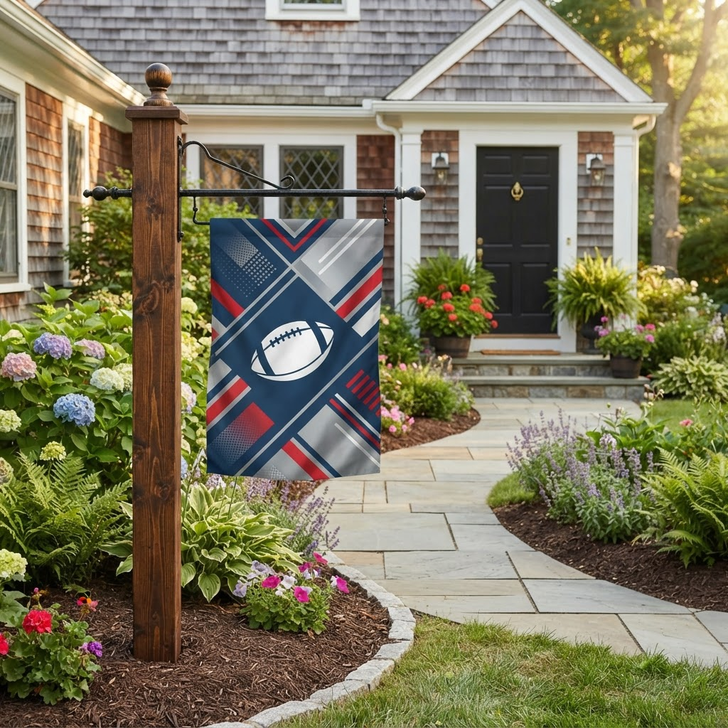 Premium Wood Flag Post installed at a residential home