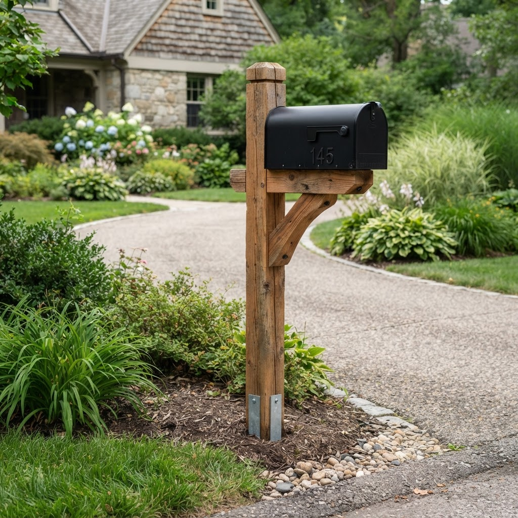 Cedar Wood Post mailbox installation example