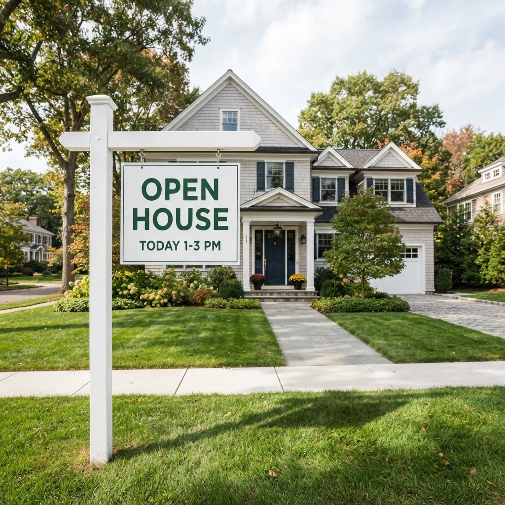 Open House real estate sign post